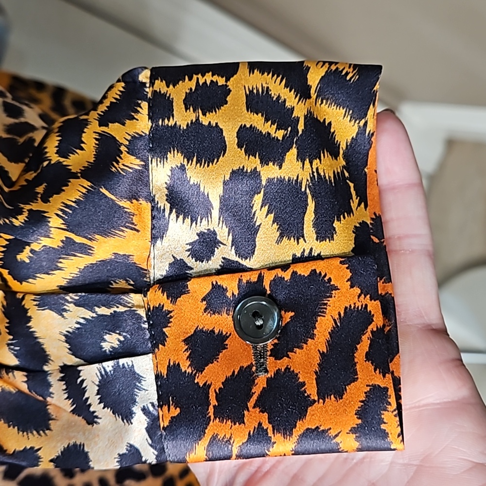Vintage silk Mondi long sleeve cheetah print blouse top - Picture 7 of 8